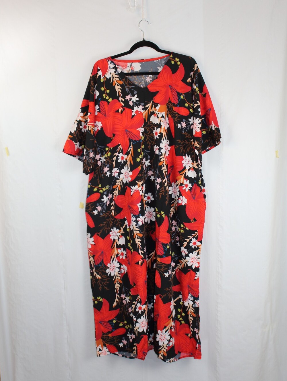 Red Dress with Bold Black and White Floral Print
